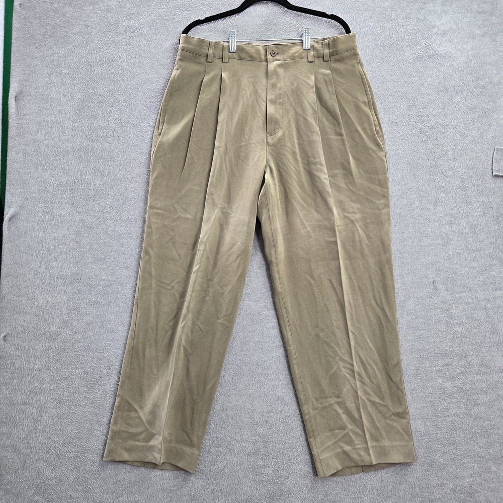 Tommy Bahama Men Pants 34 Khaki Silk Herringbone Dress Button 27" Inseam